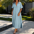 Solventa – Women's Linen-Look Maxi Shirt Dress with Pockets