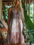 Boho Lace Spliced Women's Linen Vest Dress