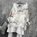 Women's Japanese Floral Art Print V-neck Loose T-shirt