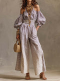 Bohemian Halter Off-Shoulder Puff Sleeve Wide-Leg Jumpsuit