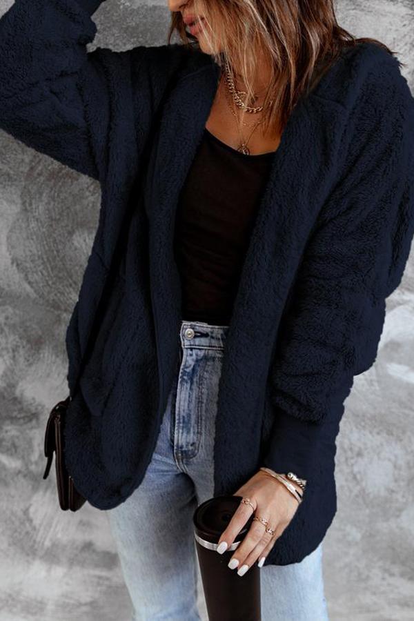 Soft Fleece Hooded Open Front Coat