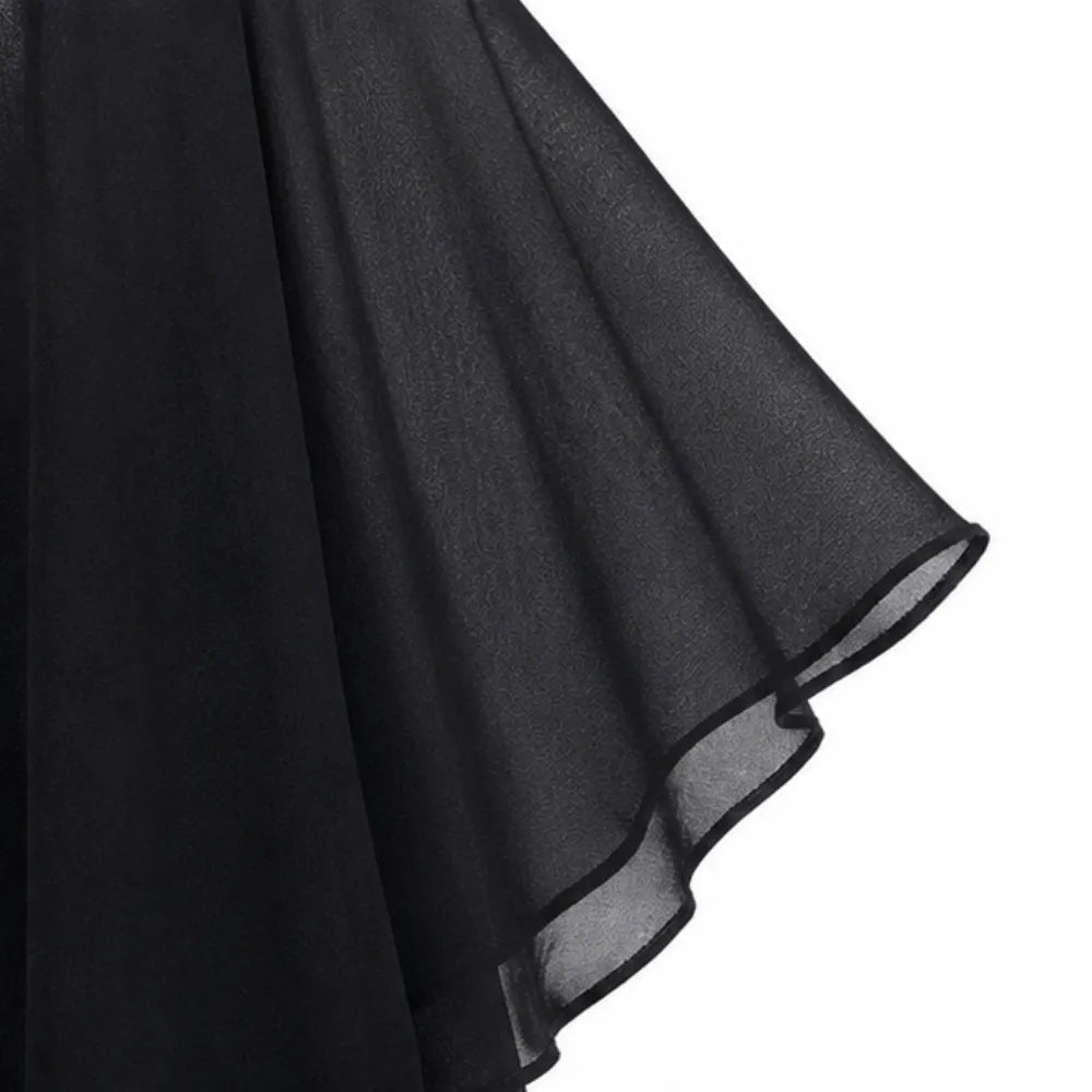 Velora – Rhinestone Look V-Neck Chiffon Like Cape Midi Dress
