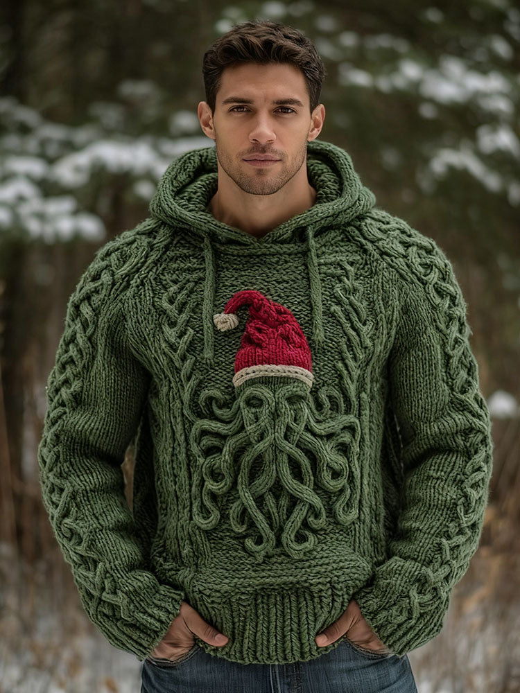 Men's Vintage Octopus Christmas Hat Celtic Art Jacquard Art Cozy Hoodie