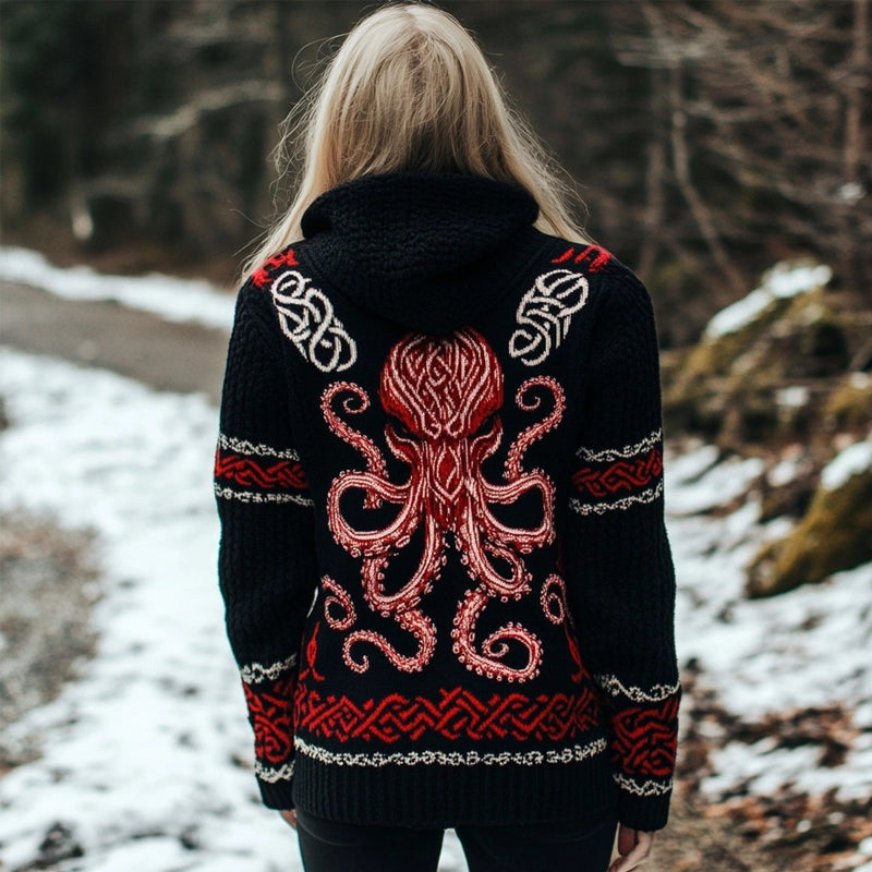Cthulu Celtic Cozy Jacquard Chunky Hooded Cardigan