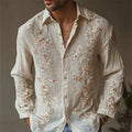 Men's Vintage Boho Floral Art Flowy Linen Shirt