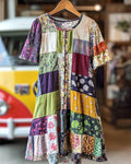 Summer vacation loose patchwork cotton and linen dress 1e62