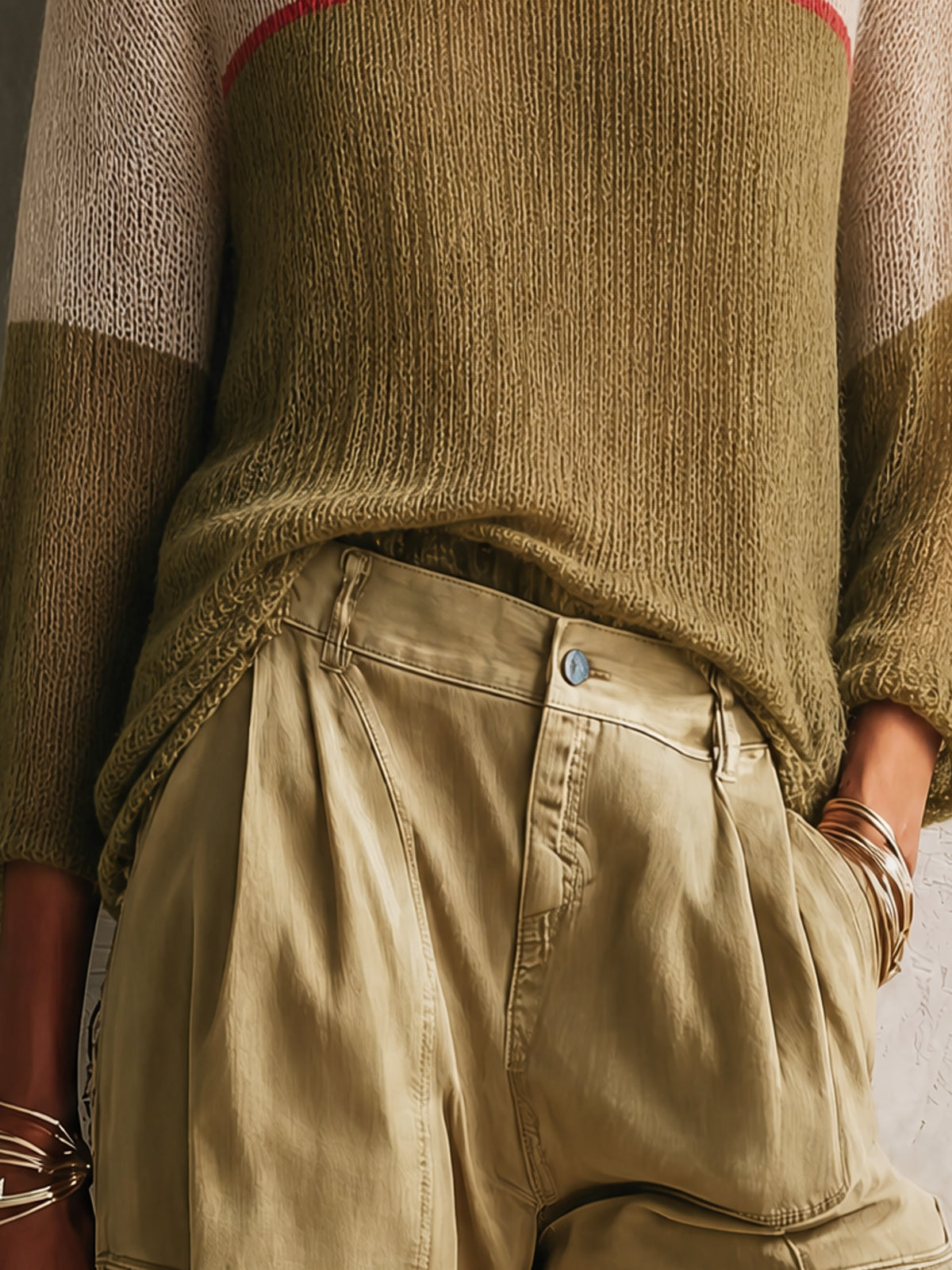 Olive Colorblock Lightweight Knit Sweater