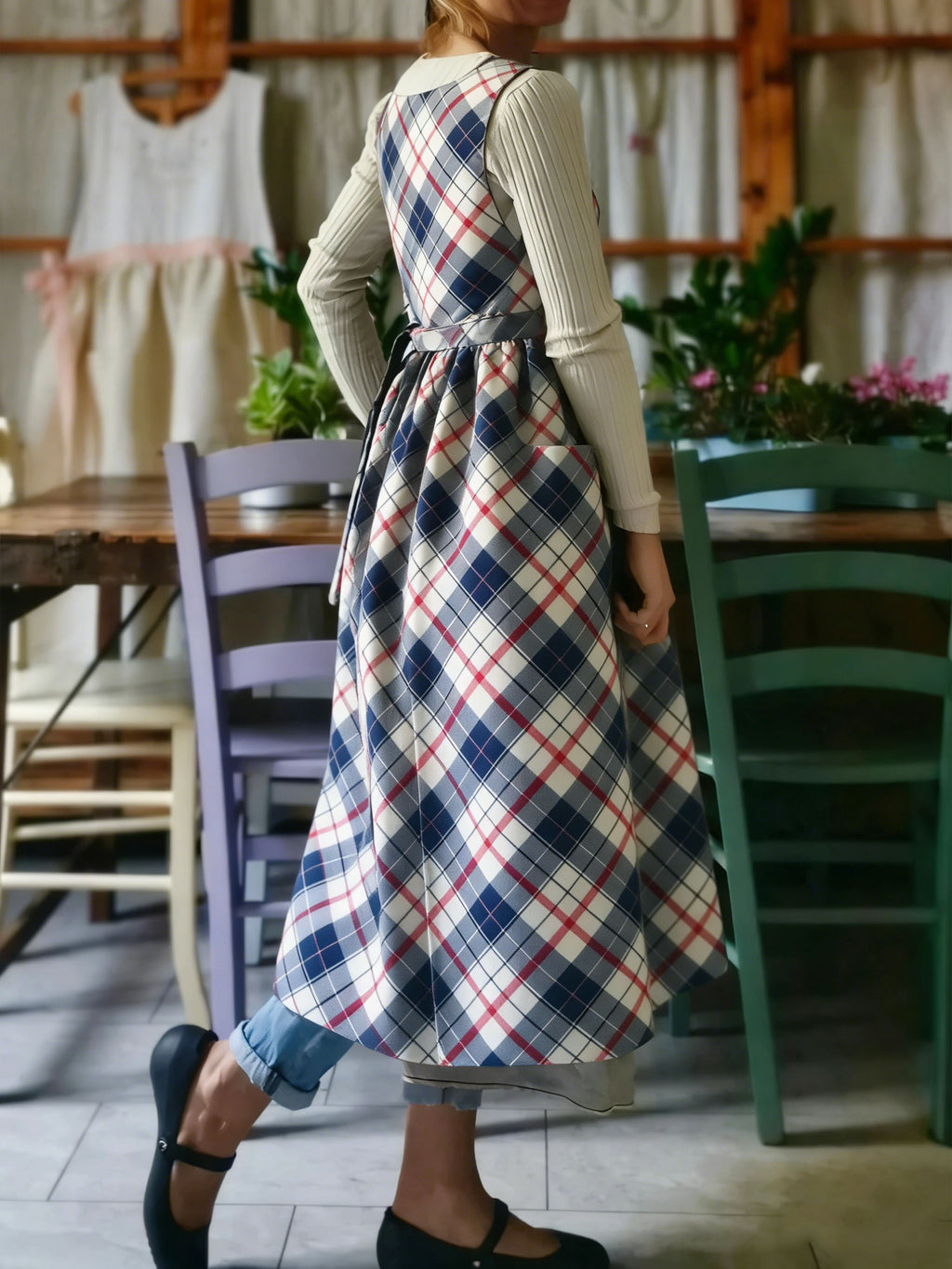 Classic Navy & Red Argyle Plaid Apron
