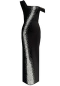 One Shoulder Bardot Crystal Maxi Dress Black