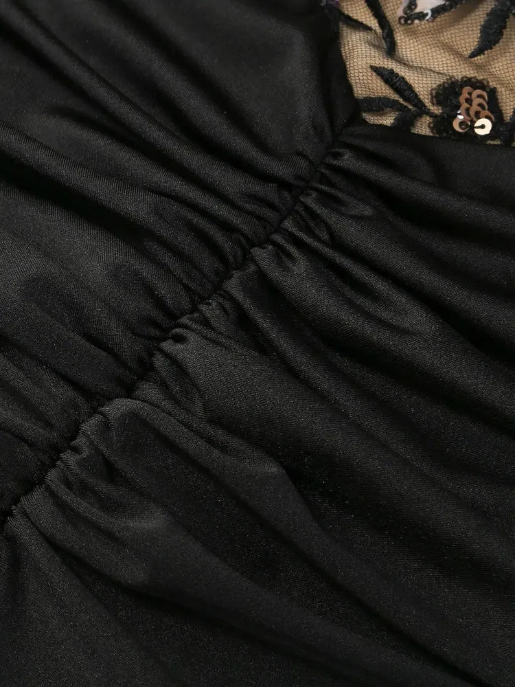 Floral Embroidered Maxi Dress Black
