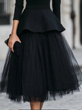 Layered Tulle Peplum Midi Skirt