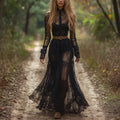 Black Sheer Lace Layered Maxi Dress