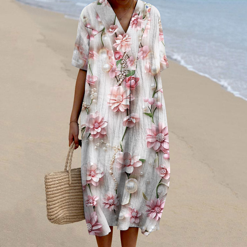 Pearl Floral Print Women'S Dress