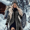 Women's Viking Warrior Jacquard Celtic Knit Zip-up Hooded Sweater