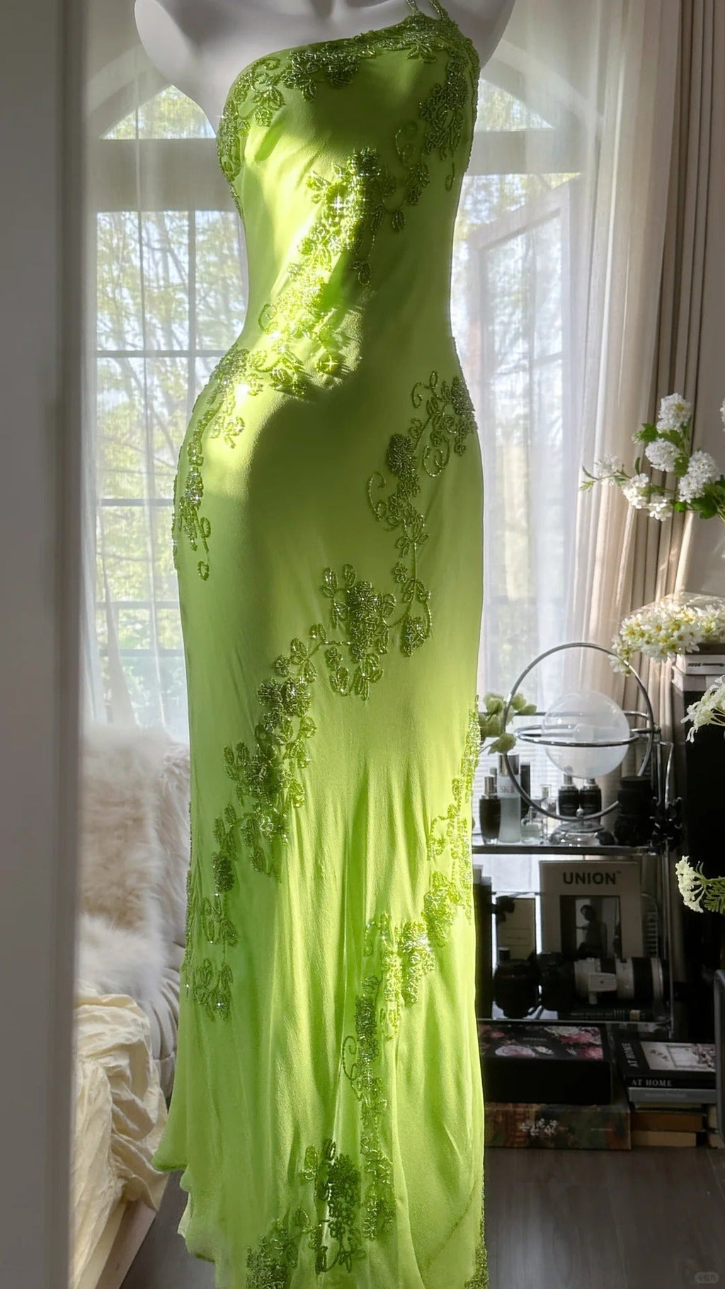 Vintage Evening Dresses, Green Sleeveless Party Gowns  25531