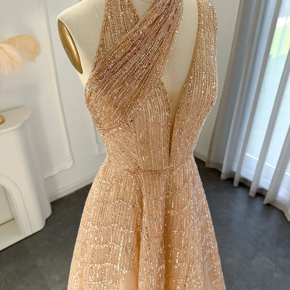 DreamyVow  Luxury Beaded Dubai Lilac Evening Dresses for Women Wedding Party 2023 Elegant Long Arabic Prom Formal Gowns 329