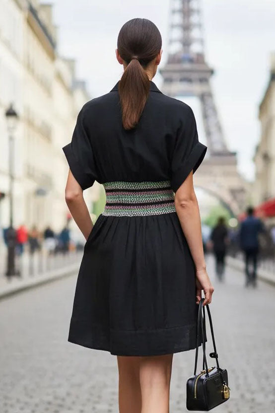 Multi-Color Waist Embo Dress