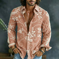 Men's Vintage Floral Art Print Flowy Linen Blend Shirt