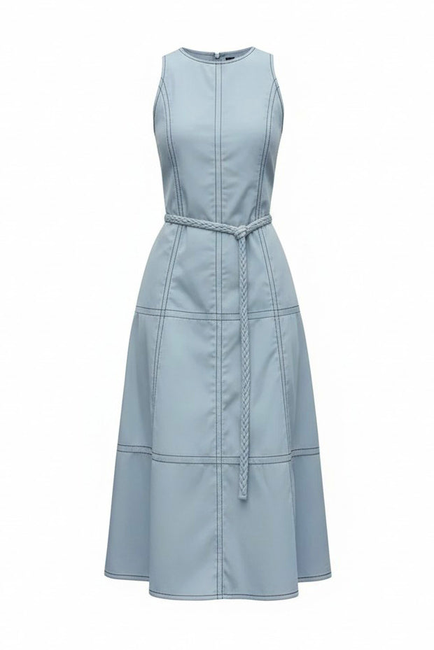 STITCH DETAIL MIDI DRESS W / BELT