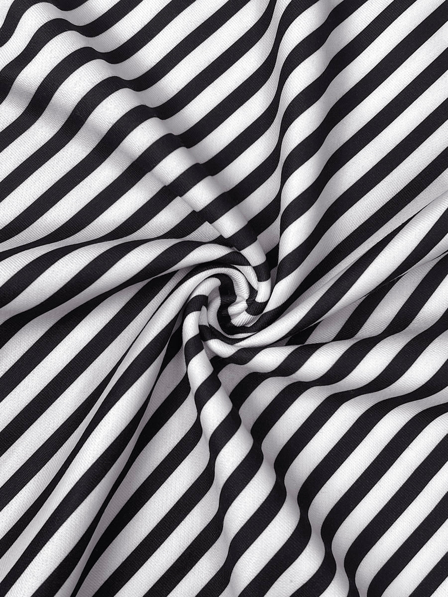 Loose Three-Quarter Sleeves Figure Printed Split-Joint Striped Stand Collar T-Shirts