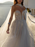 Fashion Two Pieces Set Bandeau Shiny Backless Wedding Maxi Dress
