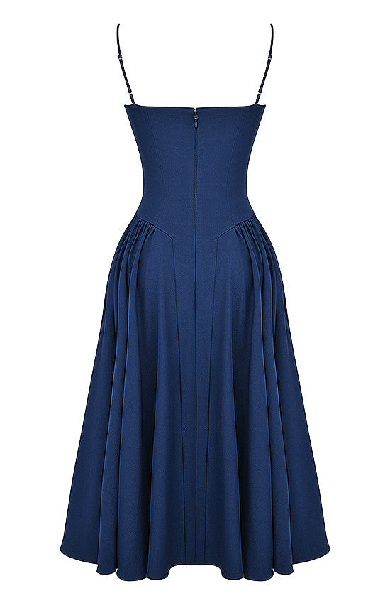 Bustier A Line Midi Dress Navy Blue