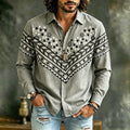 Men's Vintage Floral Embroidered Art Print Flowy Linen Blend Casual Shirt
