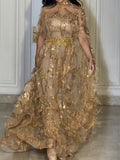 Paneled Shiny Long Sleeves V-neck Maxi Dresses