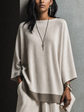 Women's Minimalist Ivory Knit Ribbed Batwing Sleeve Loose Top MDZ2400G3GMJ
