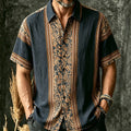 Men's Retro Floral Striped Pattern Cotton Linen Casual Shirt