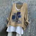 Women's Geometric Embroidered Textile Art Linen Blend Tunic