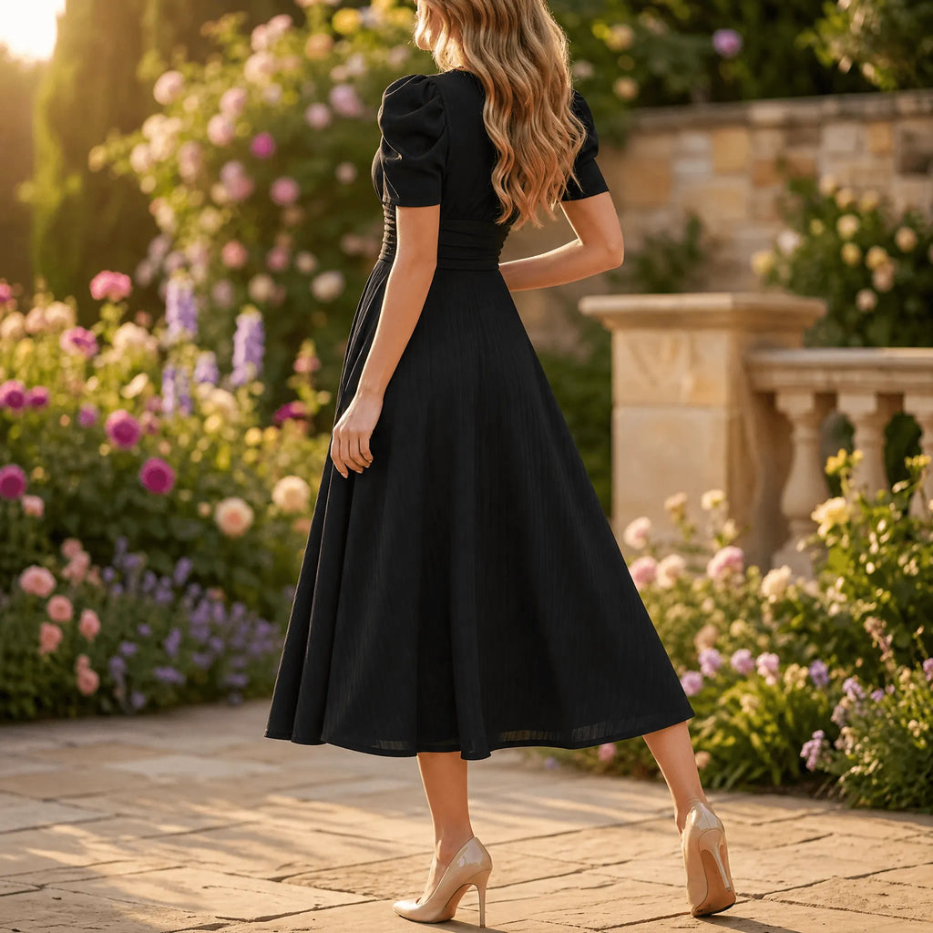 Vivella – Women's elegant puff sleeve midi dress