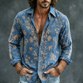 Men's Vintage Floral Pattern Art Linen Shirt
