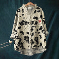 Cherry Blossom Japanese Lino Art Ruffle Trim Linen Blouse
