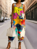 Women's Colorful Abstract Star Art Print Casual Jumpsuit