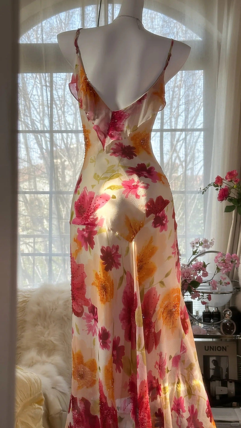 Colorful Romantic Floral Elegant Fashion Exquisite Beaded Long Chiffon Ball Dress Evening Dress Party Dress Valentine's Day Date Dress Wedding Guest Dress gh4007