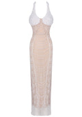 Halter Pearl Maxi Dress Nude