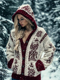 Viking Inspired Celtic Jacquard Chunky Hooded Cardigan