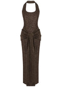 Halter Sparkly Maxi Dress Brown