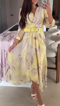 Women V-neck Printed Elegant Casual Dress