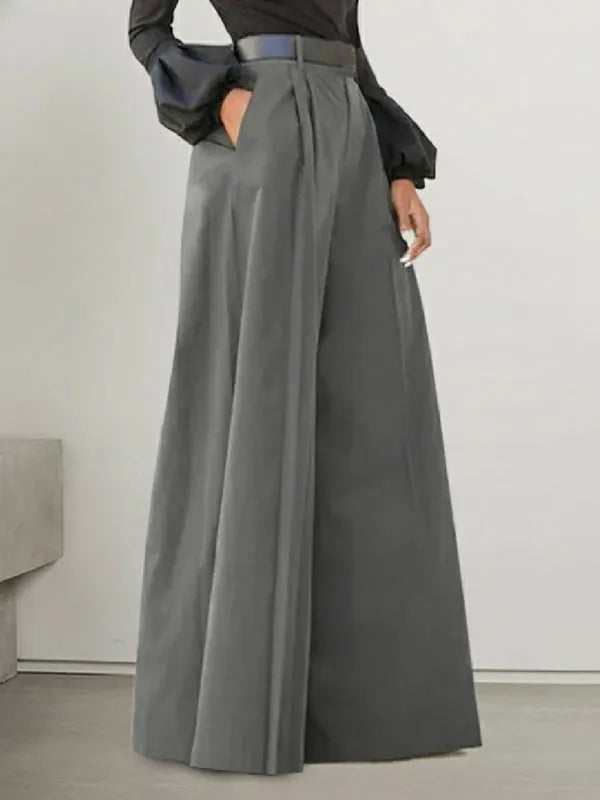 High Waisted Loose Pleated Solid Color Split-Joint Pants Trousers