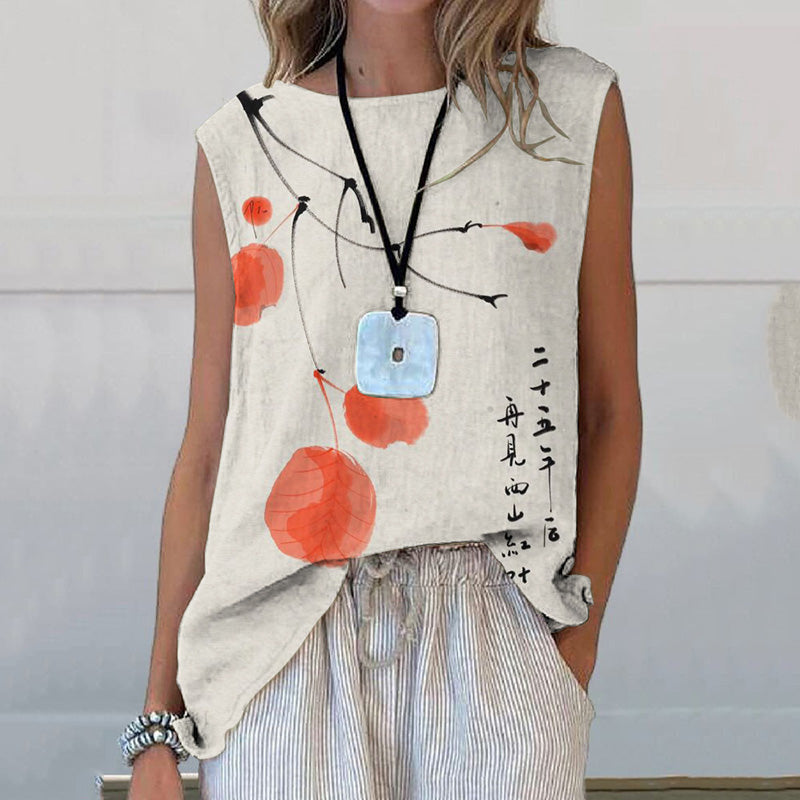 Floral Art Printed Casual Sleeveless Top