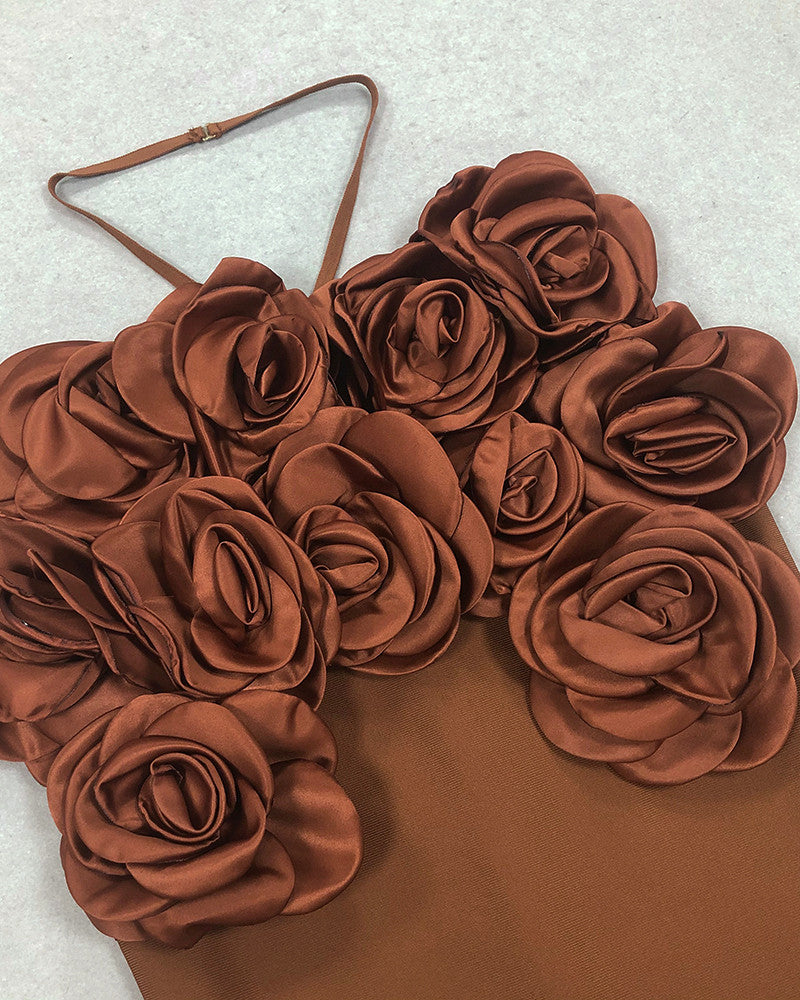 Floral Detail Two Piece Maxi Dress Brown