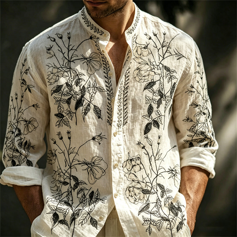 Men's Vintage Forest Flowers Linen Shirt