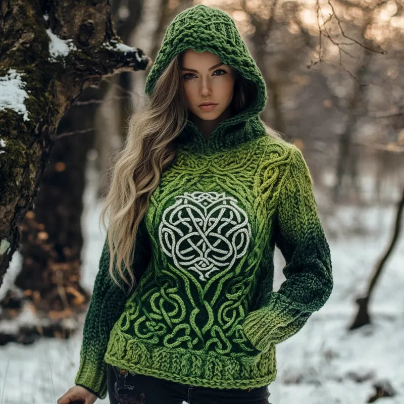Viking Age Totem Knit Pattern Women's Hooded Sweater