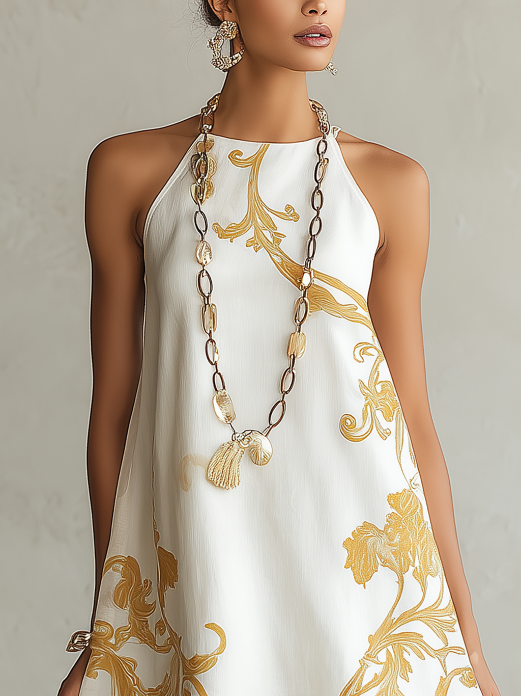 White Floral Print Lace Trim Mini Dress