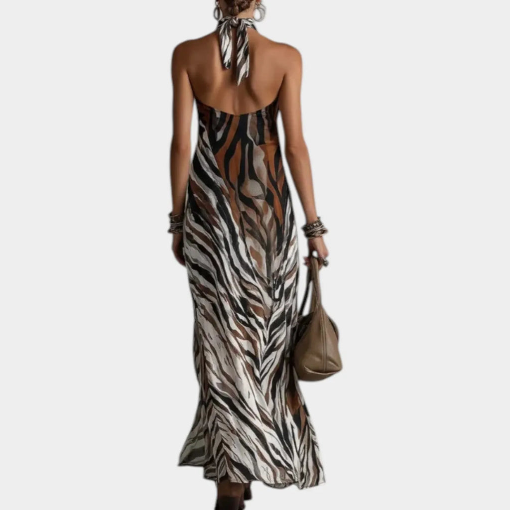 Halter Neck Animal Print Maxi Dress