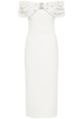Crystal Bardot Midi Dress White