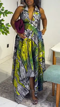 Women Collar Sleeveless Printed Irregular Elegant Temperament Dress