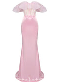Ruffle Bardot Corset Two Piece Maxi Dress Pink